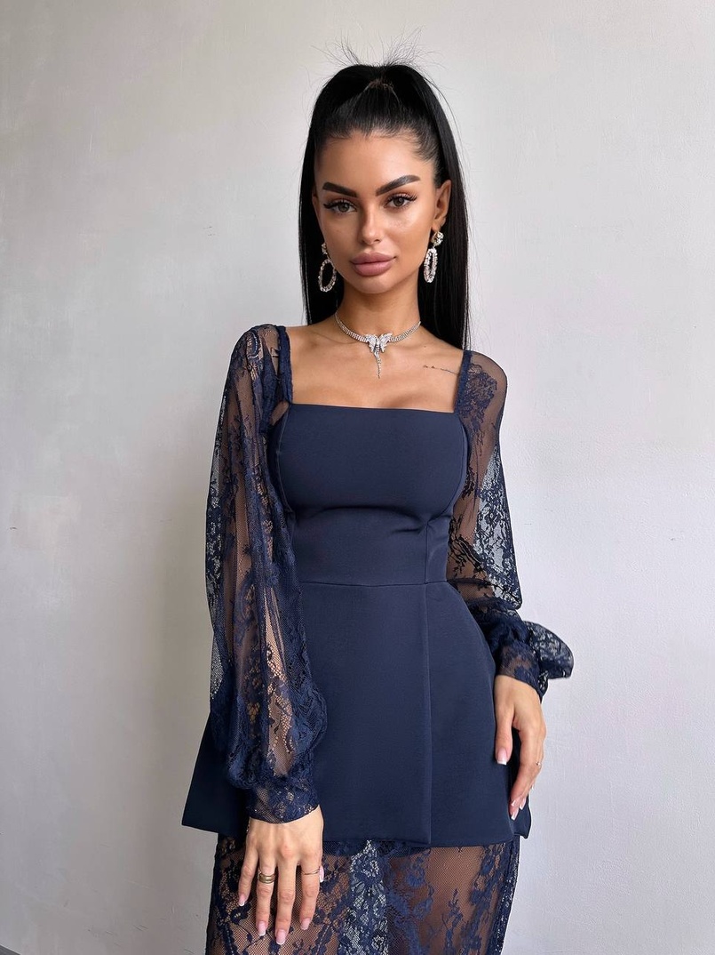 Комплект: блуза з баской + мереживна спідниця-шорти  | PUSHKA SHOP