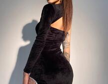 Бархатное платье, декорированное бахромой из страз  Бархатное платье, декорированное бахромой из страз  | PUSHKA SHOP