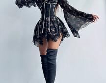 Шифонова сукня на підкладці з розкльошеними рукавами з асиметричною спідницею + корсет декорований стразами  Шифонова сукня на підкладці з розкльошеними рукавами з асиметричною спідницею + корсет декорований стразами  | PUSHKA SHOP