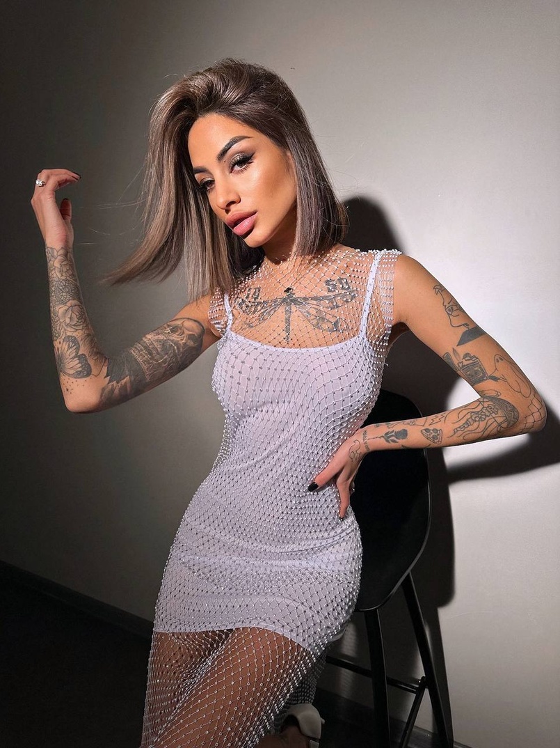 Сукня із сітки зі стразами на трикотажній підкладці  Сукня із сітки зі стразами на трикотажній підкладці  | PUSHKA SHOP