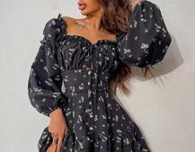 Сукня з квітковим принтом з воланами на ґудзиках  Сукня з квітковим принтом з воланами на ґудзиках  | PUSHKA SHOP