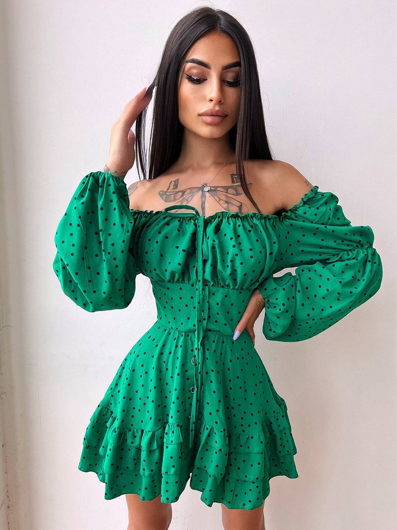 Сукня в горошок на ґудзиках з воланами  Сукня в горошок на ґудзиках з воланами  | PUSHKA SHOP