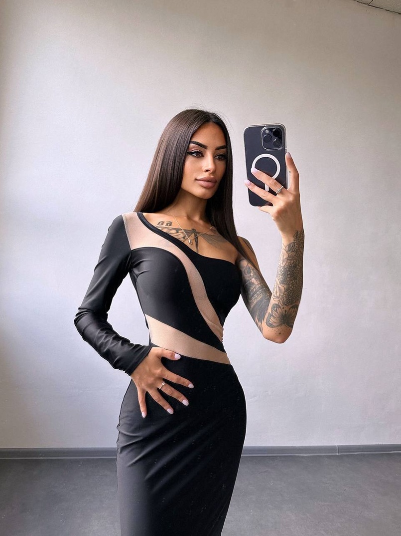 Сукня міді  із вставками сітки  Сукня міді  із вставками сітки  | PUSHKA SHOP