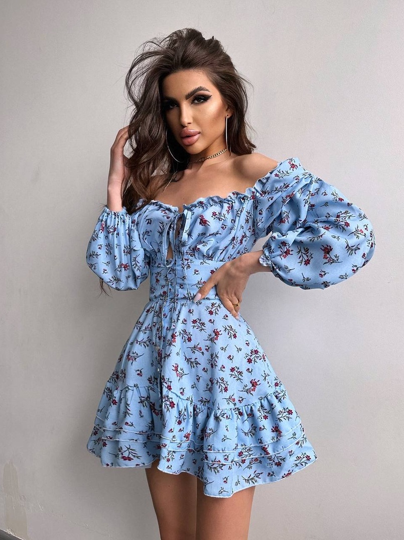 Сукня з квітковим принтом з воланами на ґудзиках  Сукня з квітковим принтом з воланами на ґудзиках  | PUSHKA SHOP
