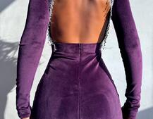 Оксамитова сукня з відкритою спинкою, декорована бахромою зі страз | PUSHKA SHOP