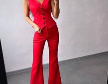 Костюм: піджак на підкладці, штани кльош+ жилет  Костюм: піджак на підкладці, штани кльош+ жилет  | PUSHKA SHOP