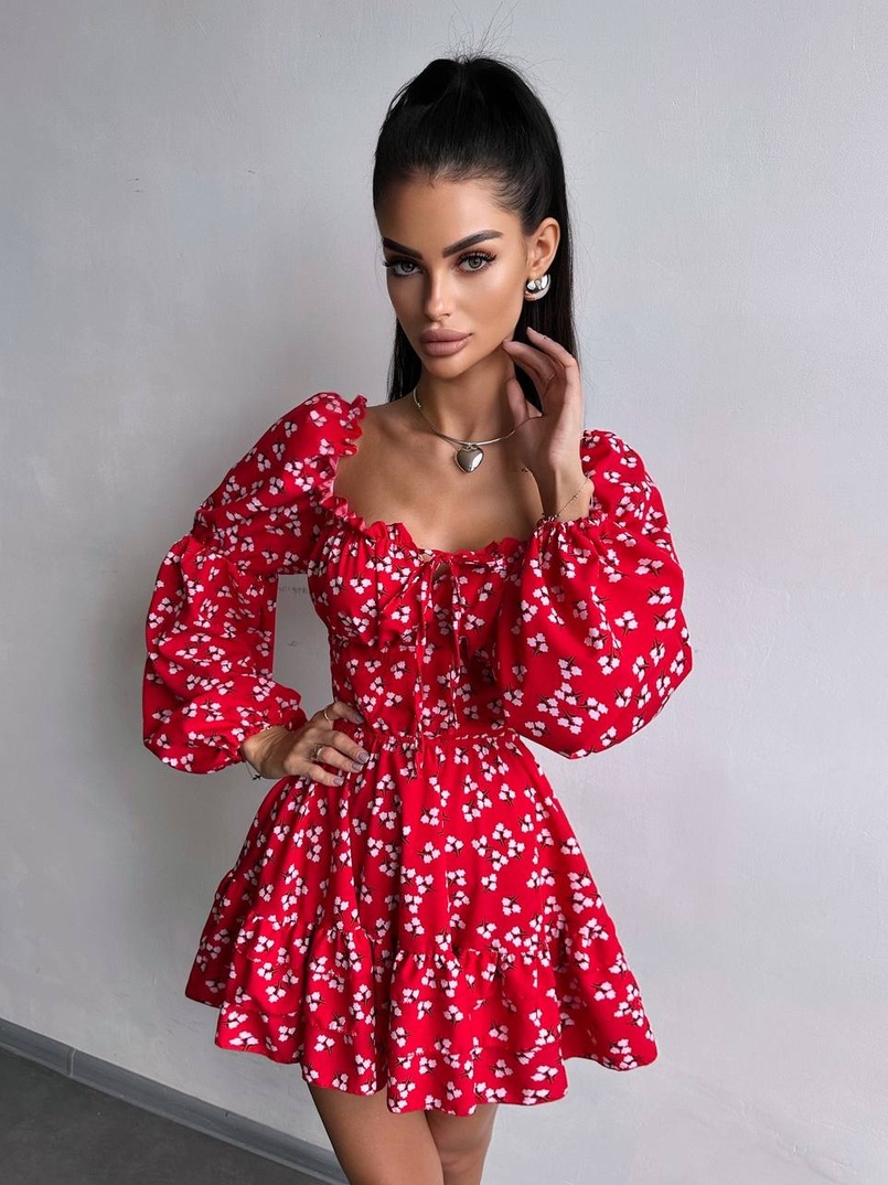 Сукня з квітковим принтом з воланами на ґудзиках  | PUSHKA SHOP