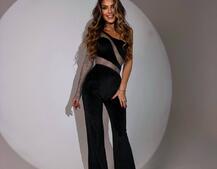 Оксамитовий комбінезон із сіткою зі стразами  | PUSHKA SHOP