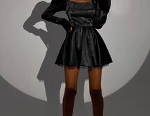 Атласна  сукня із вставками сітки зі стразами   Атласна  сукня із вставками сітки зі стразами   | PUSHKA SHOP