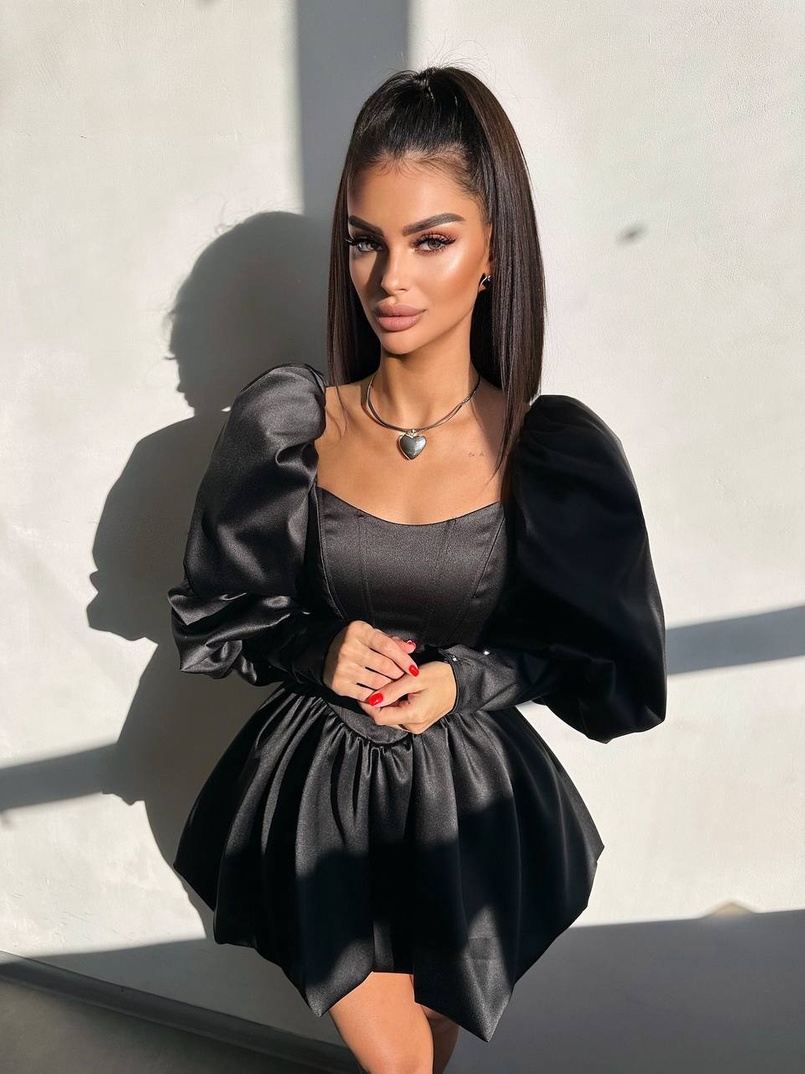 Сукня з обʼємними рукавами та спідницею балоном  Сукня з обʼємними рукавами та спідницею балоном  | PUSHKA SHOP