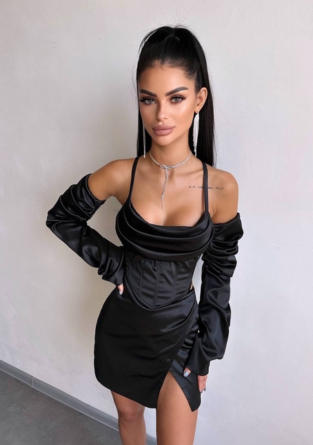 Комплект: корсет з рукавами    + спідниця міні з драпіруванням   Комплект: корсет з рукавами    + спідниця міні з драпіруванням   | PUSHKA SHOP