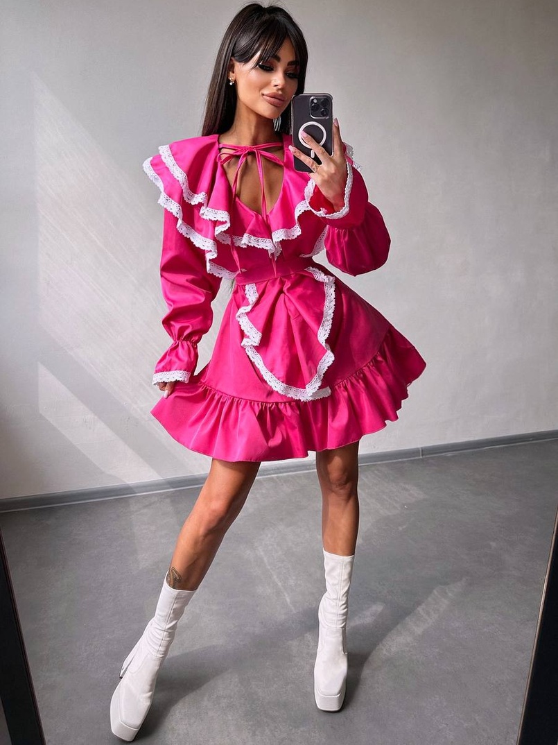 Котонова сукня декорована мереживом    Котонова сукня декорована мереживом    | PUSHKA SHOP