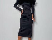 Сукня міді, декорована натуральним пір'ям Сукня міді, декорована натуральним пір'ям | PUSHKA SHOP