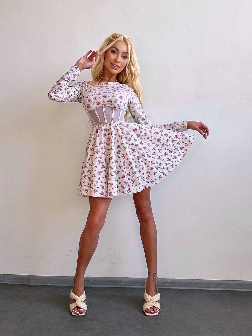 Корсетна сукня з пишною спідницею в квітковий Принт  | PUSHKA SHOP