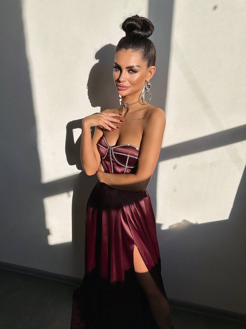 Комплект: корсет-бюстьє , декорований стразами  + спідниця максі з розрізом   | PUSHKA SHOP