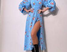 Квіткова сукня-міді зі шнурівкою на спинці та розрізом на ніжці Квіткова сукня-міді зі шнурівкою на спинці та розрізом на ніжці | PUSHKA SHOP