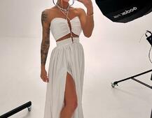 Атласна сукня максі із шнуром зі стразами  Атласна сукня максі із шнуром зі стразами  | PUSHKA SHOP