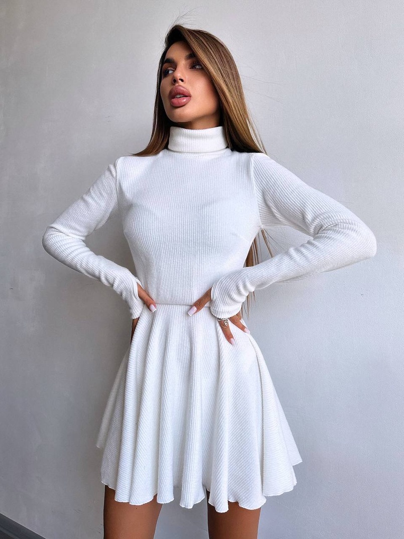 Трикотажна сукня міні із спідницею сонцем     | PUSHKA SHOP