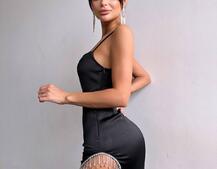 Атласна сукня декорована бахромою зі страз  Атласна сукня декорована бахромою зі страз  | PUSHKA SHOP