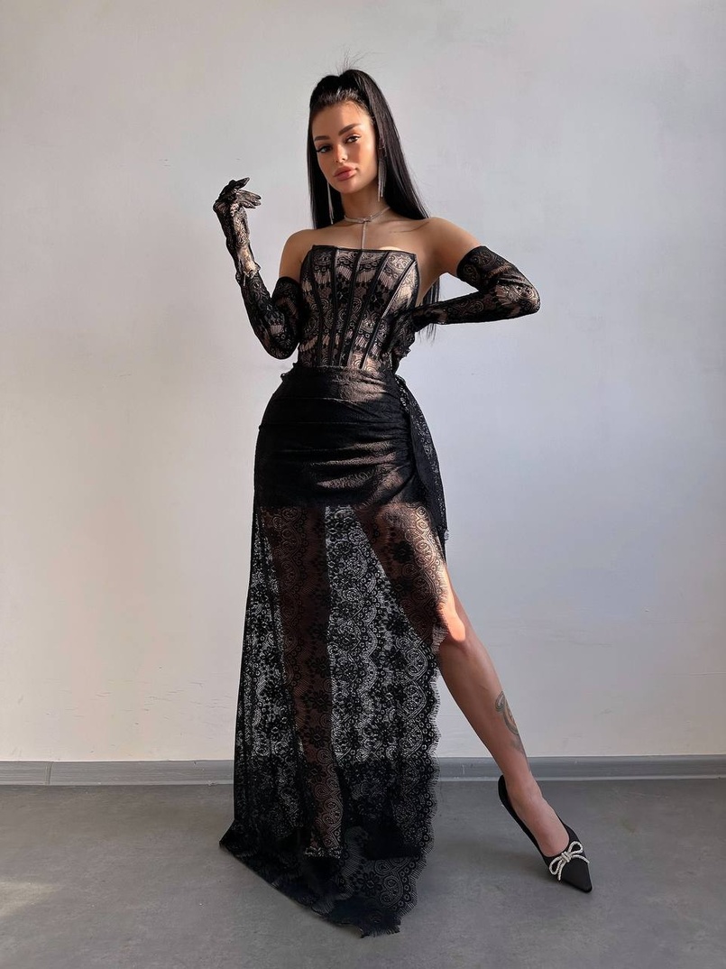 Мереживна сукня максі з рукавичками  | PUSHKA SHOP