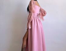Сукня міді з корсетом декорована мереживом  | PUSHKA SHOP