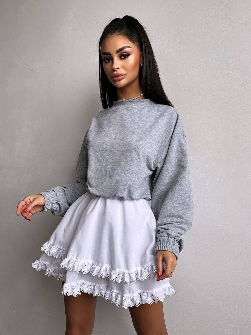 Комплект: спідниця , декорована мереживом + світшот Комплект: спідниця , декорована мереживом + світшот | PUSHKA SHOP