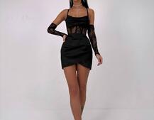 Комплект: корсет, декорований мереживом   + рукавички+ спідниця міні з драпіруванням   Комплект: корсет, декорований мереживом   + рукавички+ спідниця міні з драпіруванням   | PUSHKA SHOP