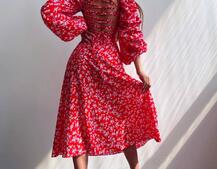 Квіткова сукня-міді зі шнурівкою на спинці та розрізом на ніжці Квіткова сукня-міді зі шнурівкою на спинці та розрізом на ніжці | PUSHKA SHOP