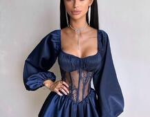 Атласна сукня з обʼємними рукавами та мереживом Атласна сукня з обʼємними рукавами та мереживом | PUSHKA SHOP