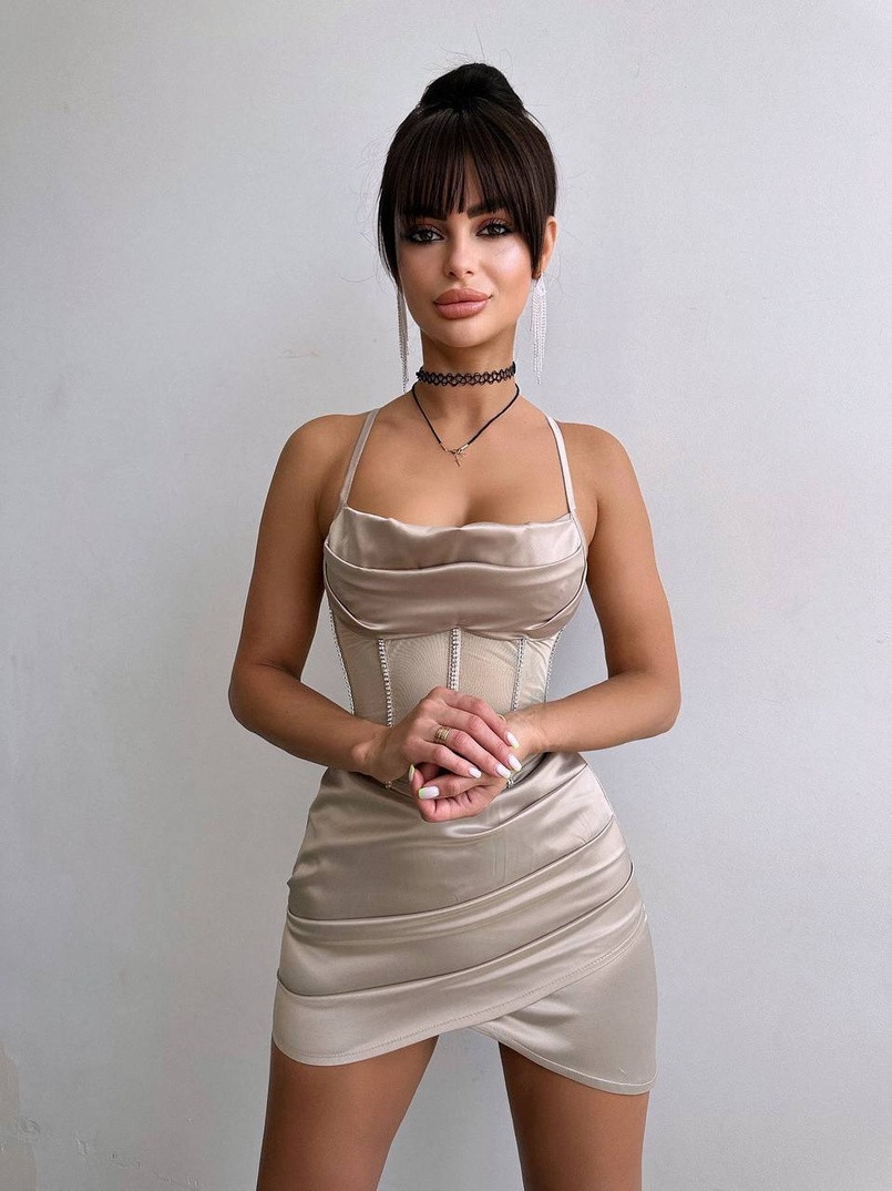 Комплект: корсет, декорований стразами + спідниця міні з драпіруванням   Комплект: корсет, декорований стразами + спідниця міні з драпіруванням   | PUSHKA SHOP