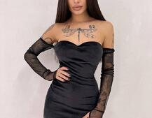 Оксамитова сукня міні з чашками і рукавами із сітки Оксамитова сукня міні з чашками і рукавами із сітки | PUSHKA SHOP