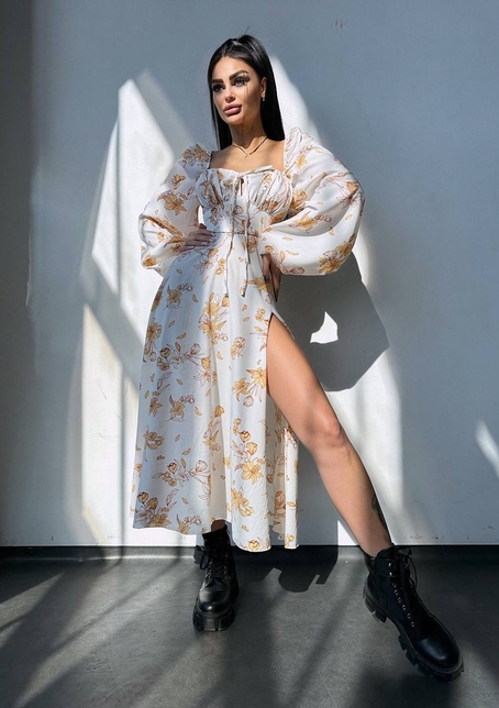 Сукня міді з квітковим принтом  | PUSHKA SHOP