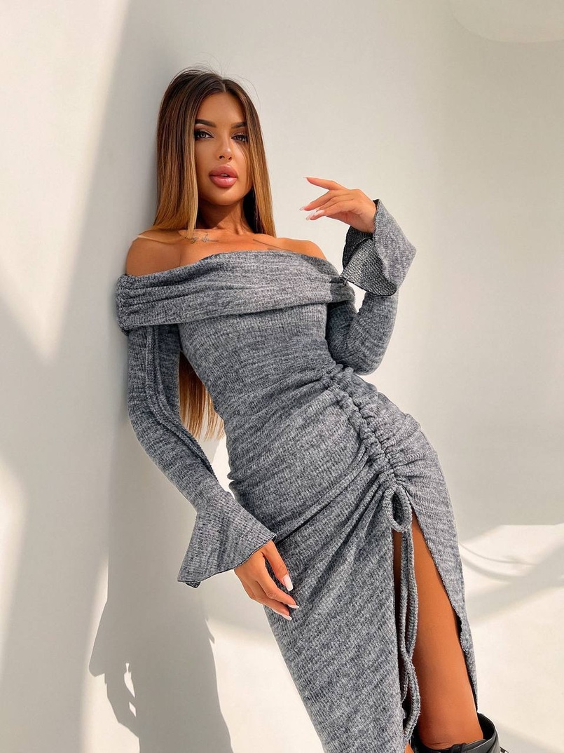 Трикотажна сукня міді з хомутом   | PUSHKA SHOP