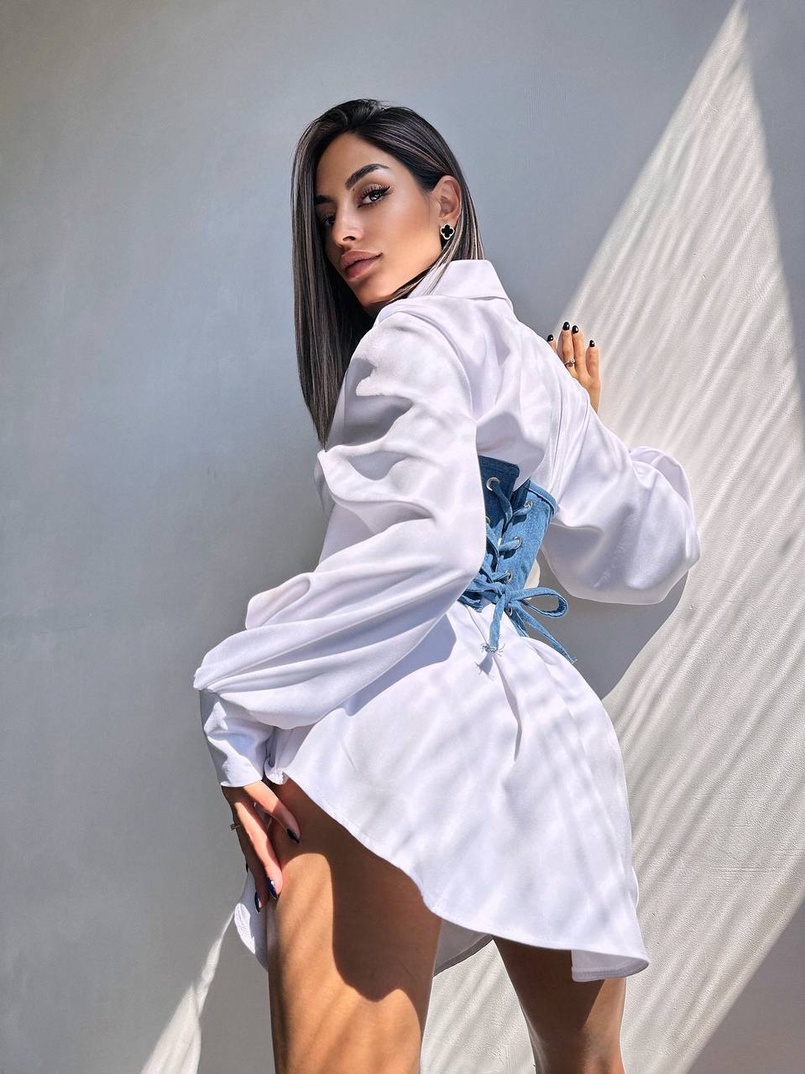 Приталена сорочка + корсет декорований камінцями  Ручна робота Приталена сорочка + корсет декорований камінцями  Ручна робота | PUSHKA SHOP