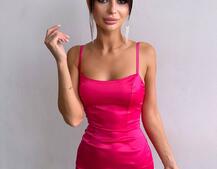 Атласна сукня декорована бахромою зі страз  Атласна сукня декорована бахромою зі страз  | PUSHKA SHOP