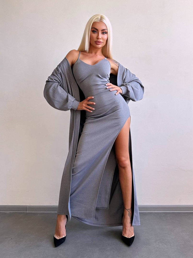 Комплект: сукня з філіжанками + кардиган максі з теплого рубчика  Комплект: сукня з філіжанками + кардиган максі з теплого рубчика  | PUSHKA SHOP