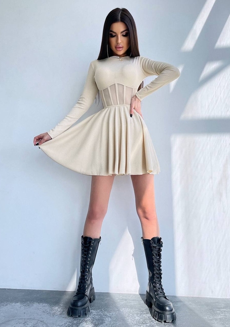 Приталена сукня з корсетною вставкою та спідницею-сонцем | PUSHKA SHOP