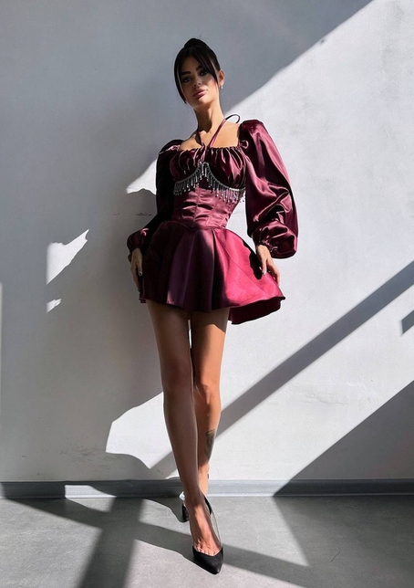 Сукня з корсетом, декорованим бахромою зі страз Ручна робота  | PUSHKA SHOP