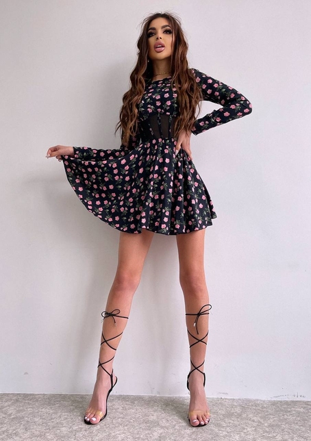 Приталена сукня з корсетною вставкою та спідницею-сонцем | PUSHKA SHOP