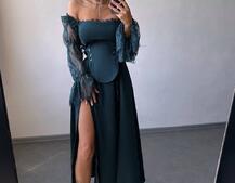 Сукня міді з корсетом декорована мереживом  | PUSHKA SHOP