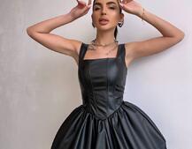 Корсетна сукня з еко-шкіри зі спідницею-балоном | PUSHKA SHOP