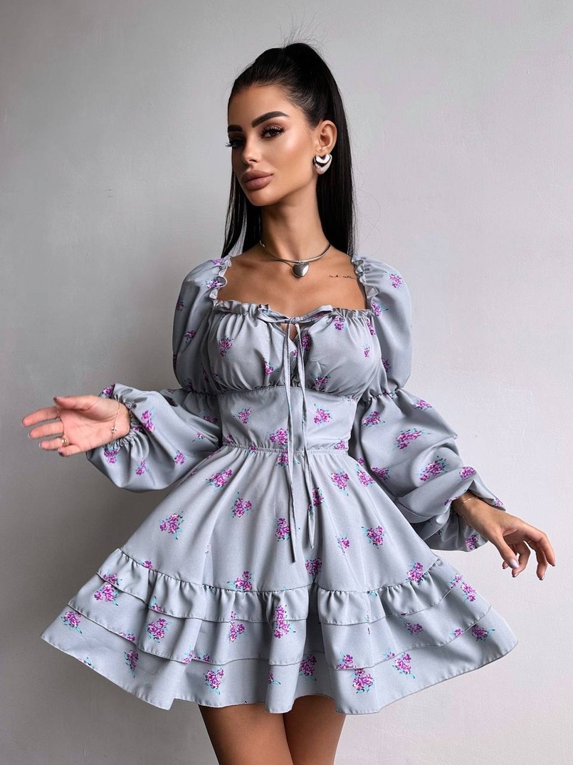 Сукня з квітковим принтом з воланами на ґудзиках  | PUSHKA SHOP