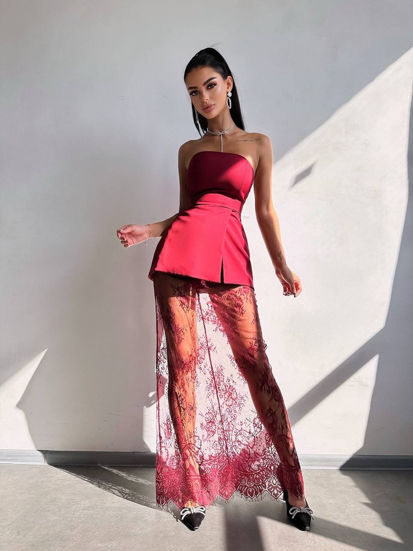 Комплект: піджак + блуза з баской + мереживна спідниця-шорти  Комплект: піджак + блуза з баской + мереживна спідниця-шорти  | PUSHKA SHOP