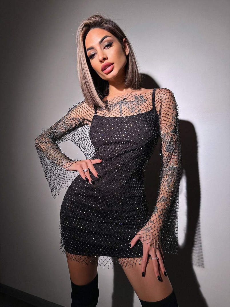 Сукня із сітки зі стразами на трикотажній підкладці  Сукня із сітки зі стразами на трикотажній підкладці  | PUSHKA SHOP