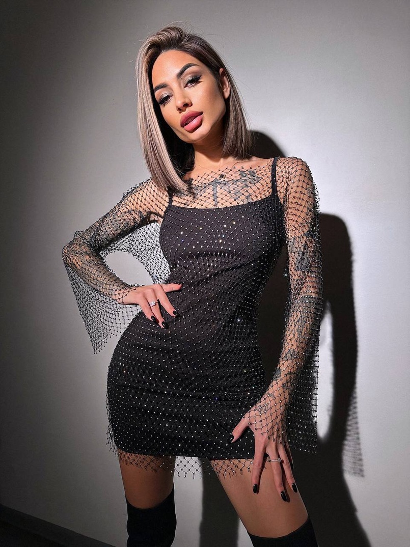 Сукня із сітки зі стразами на трикотажній підкладці  Сукня із сітки зі стразами на трикотажній підкладці  | PUSHKA SHOP