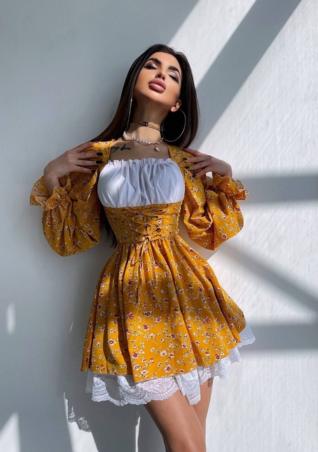 Квіткова сукня,декорована мереживом. | PUSHKA SHOP