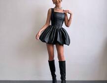 Корсетна сукня з еко-шкіри зі спідницею-балоном | PUSHKA SHOP