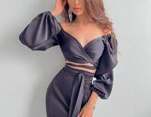 Шелковый комплект: топ с завязками на талии + юбка миди с разрезом  | PUSHKA SHOP