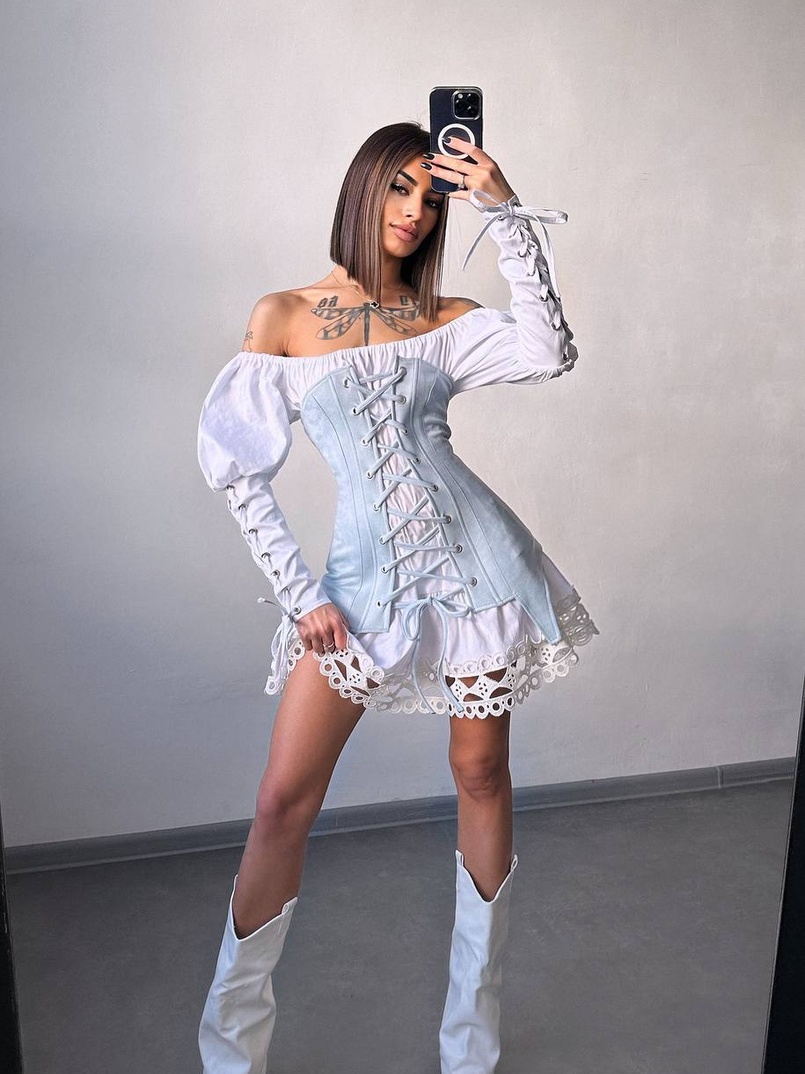 Комплект: сукня декорована мереживом + корсет  Комплект: сукня декорована мереживом + корсет  | PUSHKA SHOP