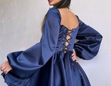 Атласна корсетна сукня з пишною подвійною спідницею та об‘ємними рукавами | PUSHKA SHOP